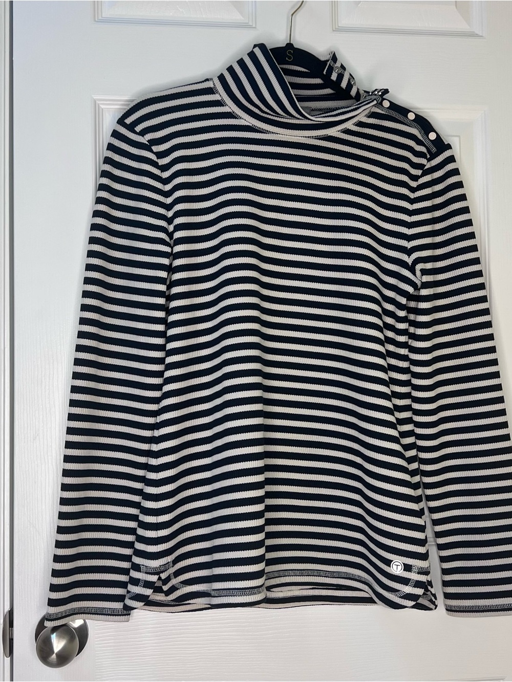 T by Talbots Coastal Pullover Lightweight Nautical Waffle Knit Funnel Neck L